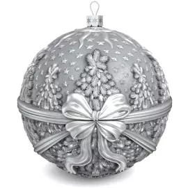 Set of 3 silver Christmas balls "Bullfinches, Bells and a Winter fairy tale"